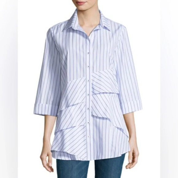 Finley Jenna 3/4 Roll Sleeve Tiered Sriped Blouse - Size Small - Picture 1 of 6